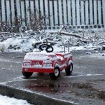 Snowy toy fire truck