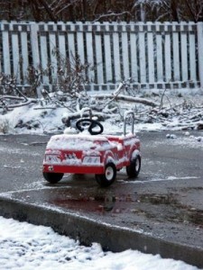 Snowy toy fire truck