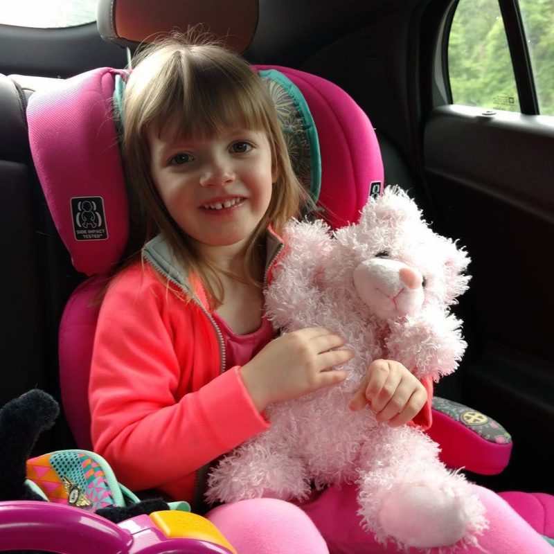 Sophia and her pink bear.