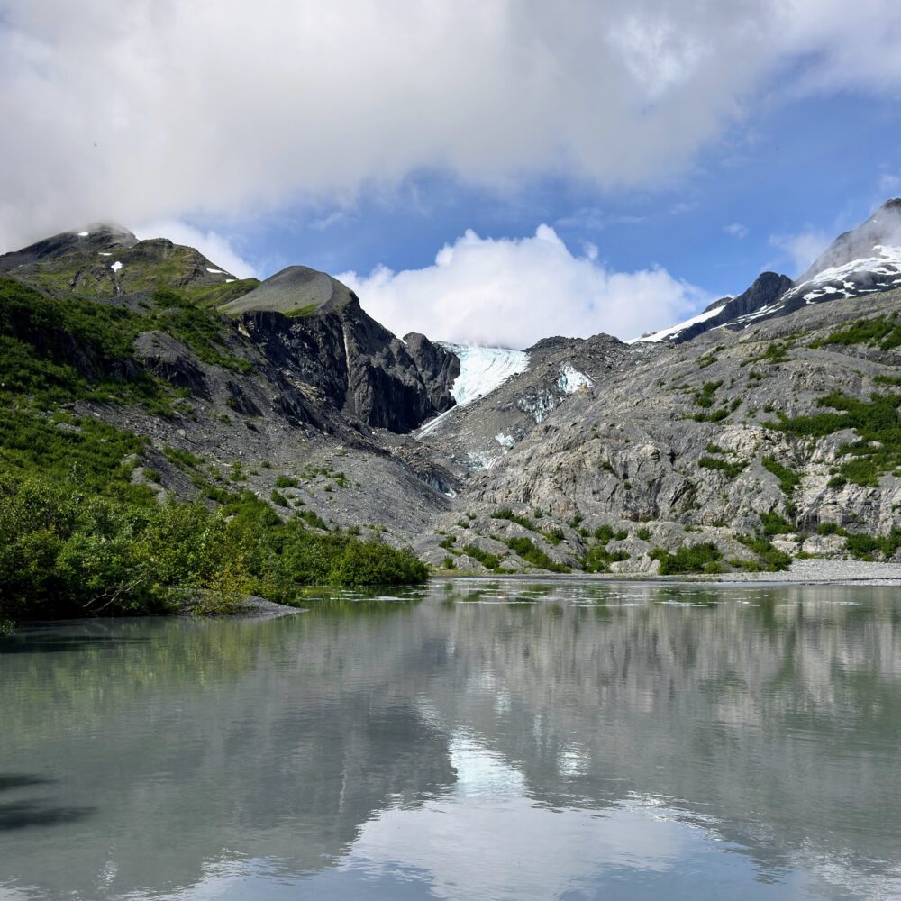 View of Worthington Glacier from across the lake. 